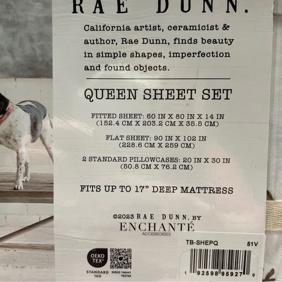 Rae Dunn Reindeer Christmas Holiday Queen Size Sheet Set New In Package White - Picture 4 of 5